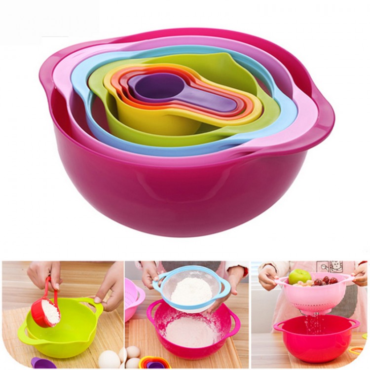 Download 8PCS/SET Multifunctional Rainbow Color Measuring Spoon Mixing Salad Bowl Baking Measure Cup Set ...