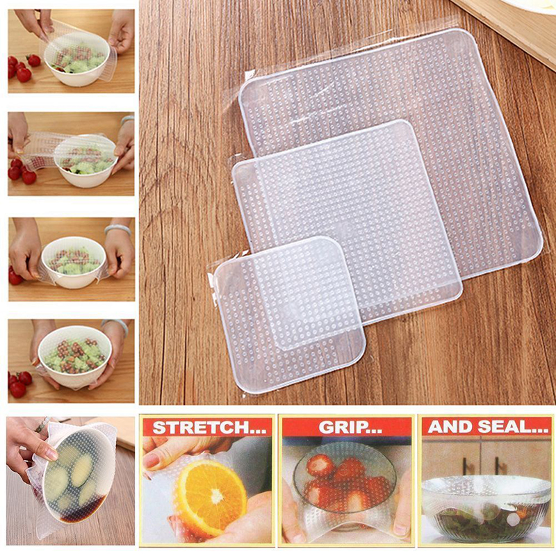 High-Quality-4Pcs-Reusable-Silicone-Food-Wraps-Seal-Cover-Stretch-Multi-functional-Food-Saran-Wrap-K-32362390533